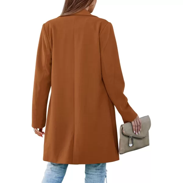 imagePRETTYGARDEN Womens 2024 Fall Long Blazer Jackets Long Sleeve Lapel Pockets Loose Fit Work Casual Blazers OuterwearBrown