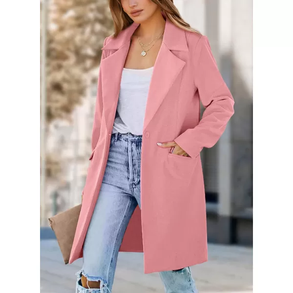 imagePRETTYGARDEN Womens 2024 Fall Long Blazer Jackets Long Sleeve Lapel Pockets Loose Fit Work Casual Blazers OuterwearDusty Pink