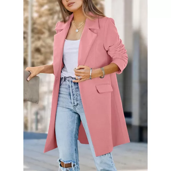 imagePRETTYGARDEN Womens 2024 Fall Long Blazer Jackets Long Sleeve Lapel Pockets Loose Fit Work Casual Blazers OuterwearDusty Pink