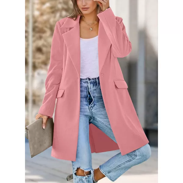 imagePRETTYGARDEN Womens 2024 Fall Long Blazer Jackets Long Sleeve Lapel Pockets Loose Fit Work Casual Blazers OuterwearDusty Pink