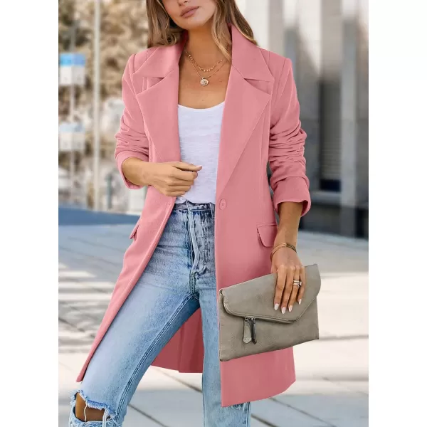 imagePRETTYGARDEN Womens 2024 Fall Long Blazer Jackets Long Sleeve Lapel Pockets Loose Fit Work Casual Blazers OuterwearDusty Pink