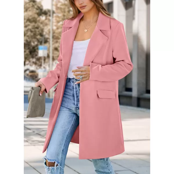 imagePRETTYGARDEN Womens 2024 Fall Long Blazer Jackets Long Sleeve Lapel Pockets Loose Fit Work Casual Blazers OuterwearDusty Pink