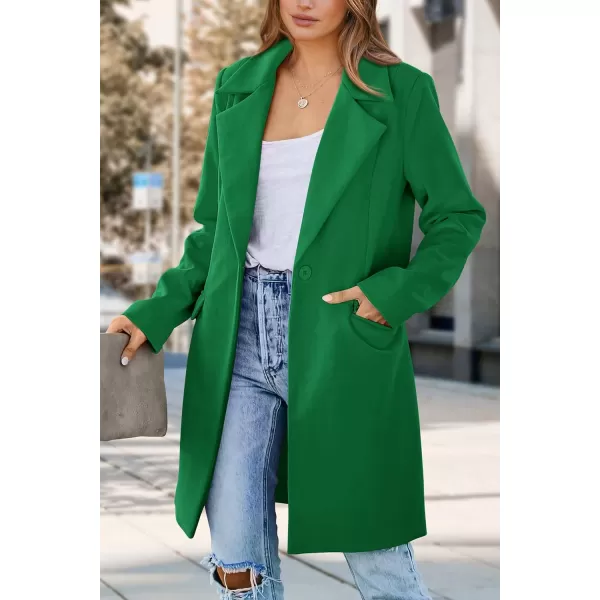 imagePRETTYGARDEN Womens 2024 Fall Long Blazer Jackets Long Sleeve Lapel Pockets Loose Fit Work Casual Blazers OuterwearGreen