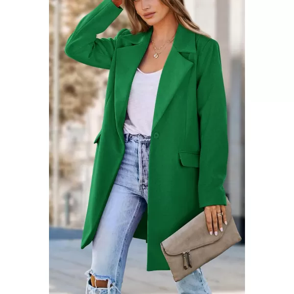 imagePRETTYGARDEN Womens 2024 Fall Long Blazer Jackets Long Sleeve Lapel Pockets Loose Fit Work Casual Blazers OuterwearGreen