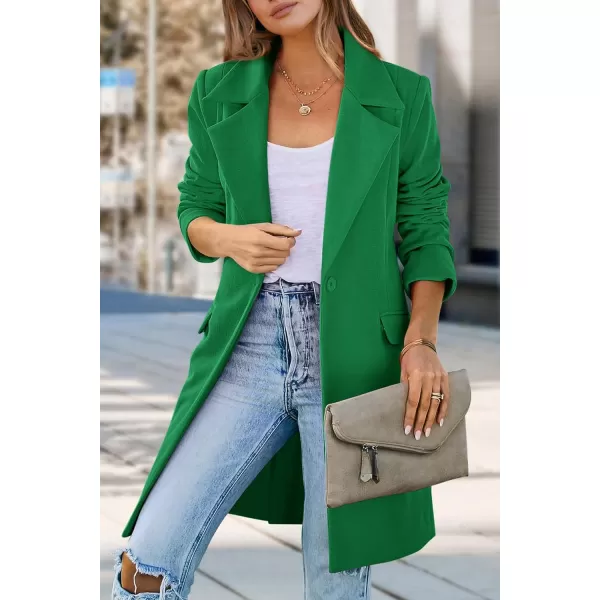 imagePRETTYGARDEN Womens 2024 Fall Long Blazer Jackets Long Sleeve Lapel Pockets Loose Fit Work Casual Blazers OuterwearGreen