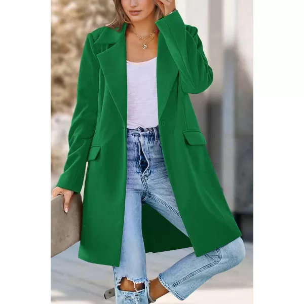 imagePRETTYGARDEN Womens 2024 Fall Long Blazer Jackets Long Sleeve Lapel Pockets Loose Fit Work Casual Blazers OuterwearGreen