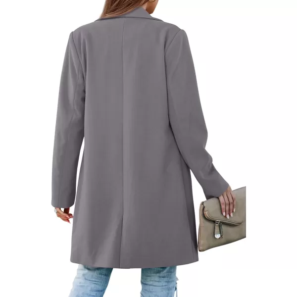 imagePRETTYGARDEN Womens 2024 Fall Long Blazer Jackets Long Sleeve Lapel Pockets Loose Fit Work Casual Blazers OuterwearGrey