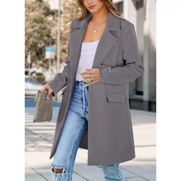 imagePRETTYGARDEN Womens 2024 Fall Long Blazer Jackets Long Sleeve Lapel Pockets Loose Fit Work Casual Blazers OuterwearGrey