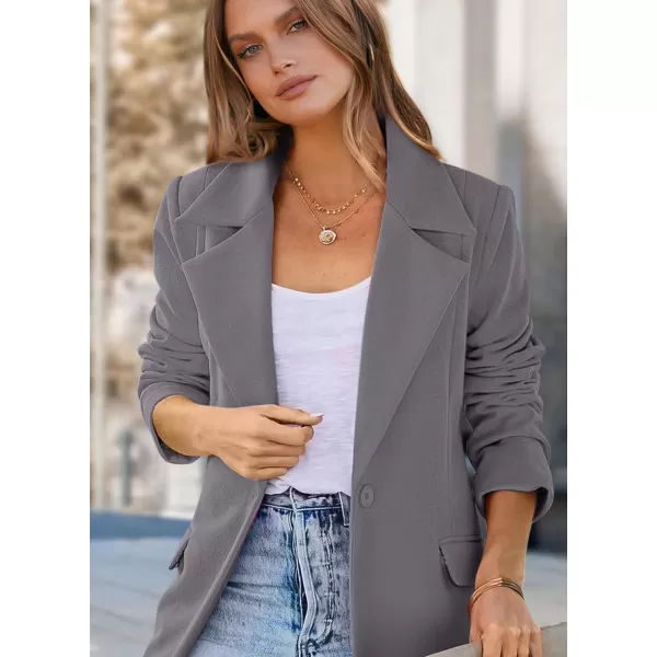 imagePRETTYGARDEN Womens 2024 Fall Long Blazer Jackets Long Sleeve Lapel Pockets Loose Fit Work Casual Blazers OuterwearGrey