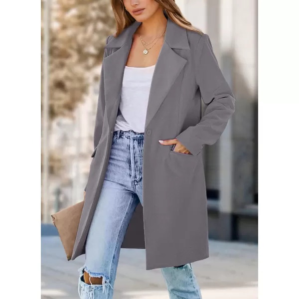 imagePRETTYGARDEN Womens 2024 Fall Long Blazer Jackets Long Sleeve Lapel Pockets Loose Fit Work Casual Blazers OuterwearGrey