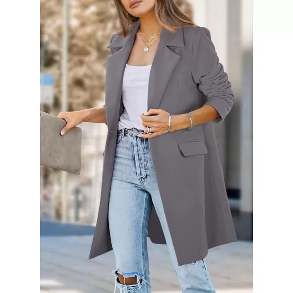 imagePRETTYGARDEN Womens 2024 Fall Long Blazer Jackets Long Sleeve Lapel Pockets Loose Fit Work Casual Blazers OuterwearGrey