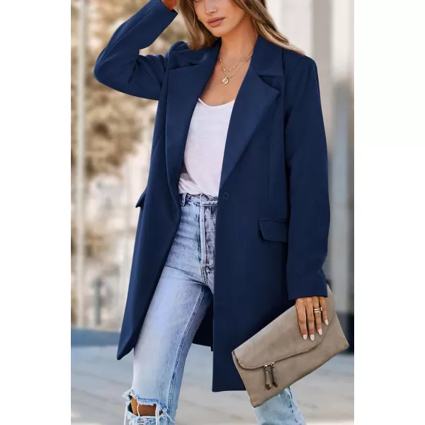 imagePRETTYGARDEN Womens 2024 Fall Long Blazer Jackets Long Sleeve Lapel Pockets Loose Fit Work Casual Blazers OuterwearNavy