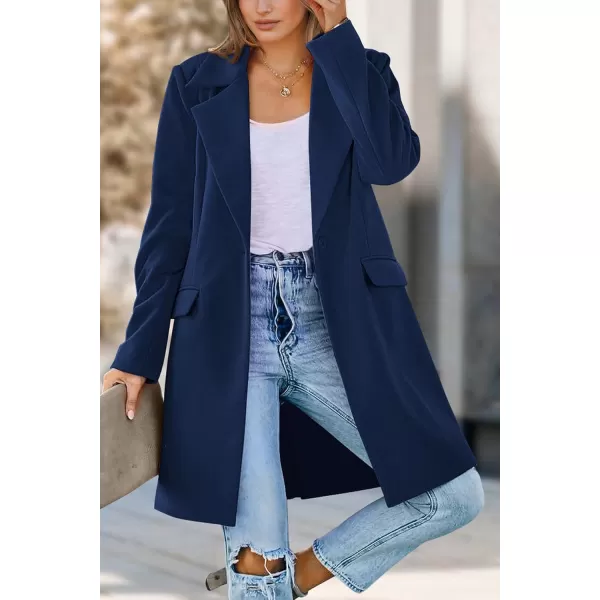 imagePRETTYGARDEN Womens 2024 Fall Long Blazer Jackets Long Sleeve Lapel Pockets Loose Fit Work Casual Blazers OuterwearNavy