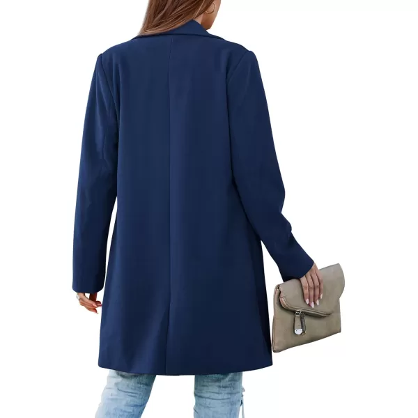 imagePRETTYGARDEN Womens 2024 Fall Long Blazer Jackets Long Sleeve Lapel Pockets Loose Fit Work Casual Blazers OuterwearNavy