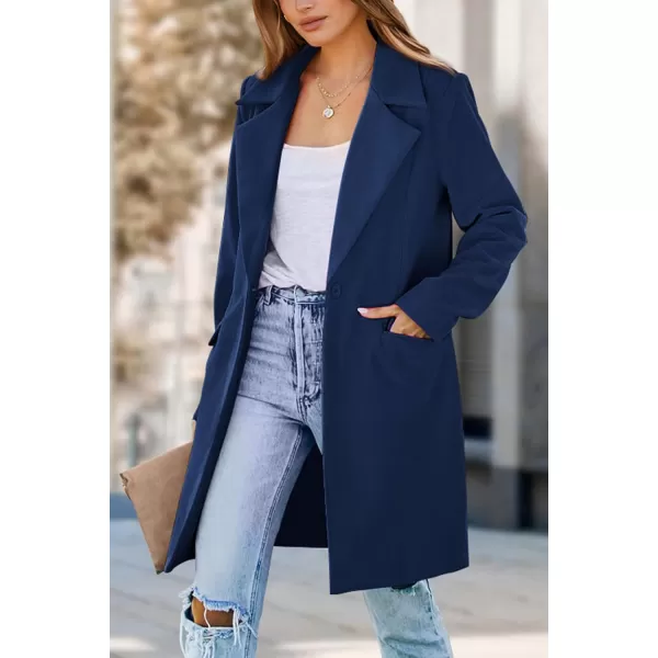 imagePRETTYGARDEN Womens 2024 Fall Long Blazer Jackets Long Sleeve Lapel Pockets Loose Fit Work Casual Blazers OuterwearNavy