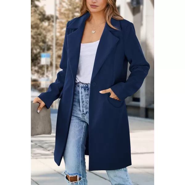 imagePRETTYGARDEN Womens 2024 Fall Long Blazer Jackets Long Sleeve Lapel Pockets Loose Fit Work Casual Blazers OuterwearNavy