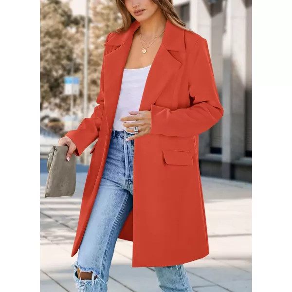 imagePRETTYGARDEN Womens 2024 Fall Long Blazer Jackets Long Sleeve Lapel Pockets Loose Fit Work Casual Blazers OuterwearOrange Red