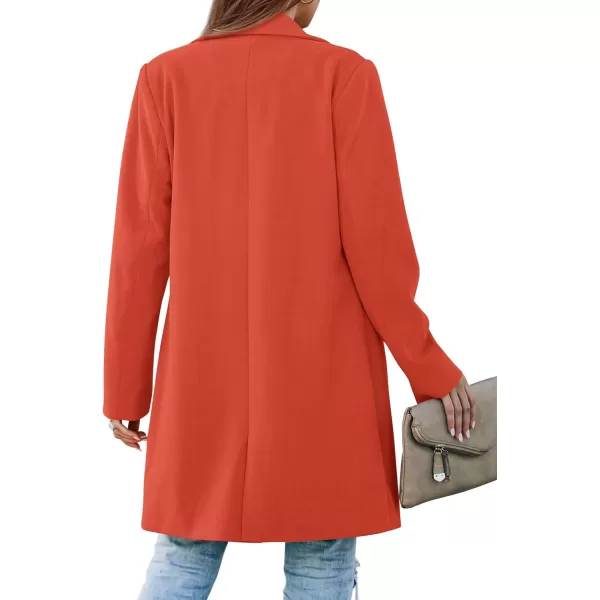 imagePRETTYGARDEN Womens 2024 Fall Long Blazer Jackets Long Sleeve Lapel Pockets Loose Fit Work Casual Blazers OuterwearOrange Red