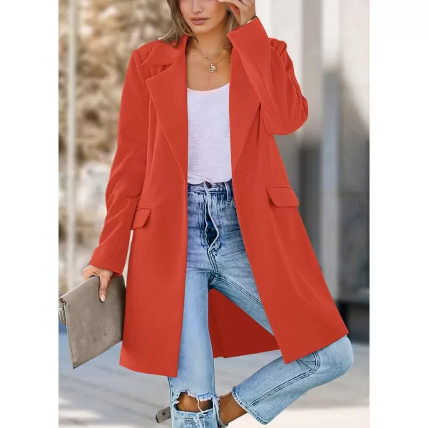 imagePRETTYGARDEN Womens 2024 Fall Long Blazer Jackets Long Sleeve Lapel Pockets Loose Fit Work Casual Blazers OuterwearOrange Red