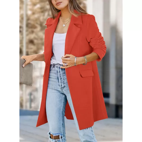 imagePRETTYGARDEN Womens 2024 Fall Long Blazer Jackets Long Sleeve Lapel Pockets Loose Fit Work Casual Blazers OuterwearOrange Red