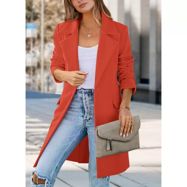 imagePRETTYGARDEN Womens 2024 Fall Long Blazer Jackets Long Sleeve Lapel Pockets Loose Fit Work Casual Blazers OuterwearOrange Red
