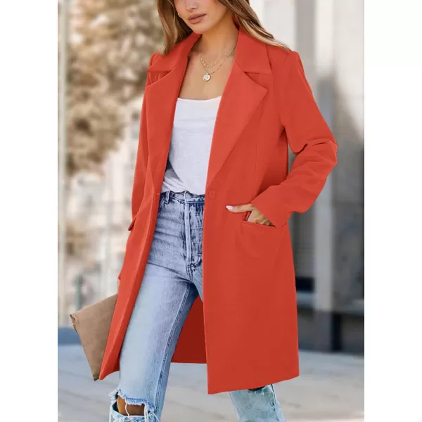 imagePRETTYGARDEN Womens 2024 Fall Long Blazer Jackets Long Sleeve Lapel Pockets Loose Fit Work Casual Blazers OuterwearOrange Red