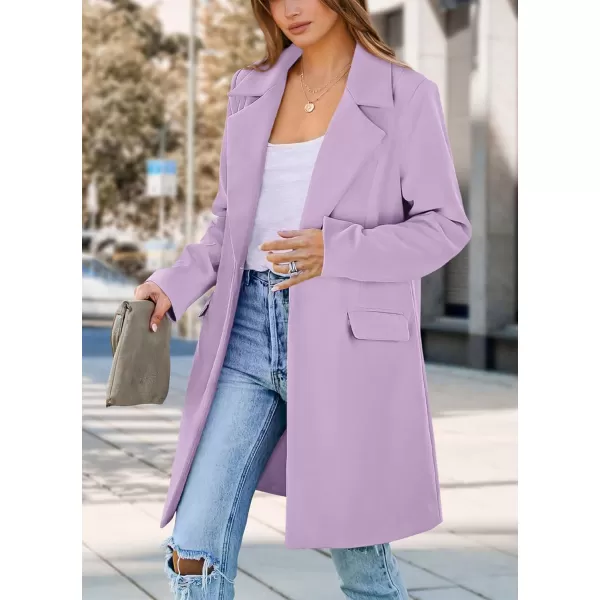imagePRETTYGARDEN Womens 2024 Fall Long Blazer Jackets Long Sleeve Lapel Pockets Loose Fit Work Casual Blazers OuterwearPurple