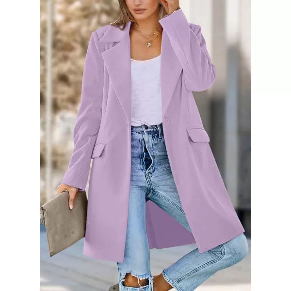 imagePRETTYGARDEN Womens 2024 Fall Long Blazer Jackets Long Sleeve Lapel Pockets Loose Fit Work Casual Blazers OuterwearPurple