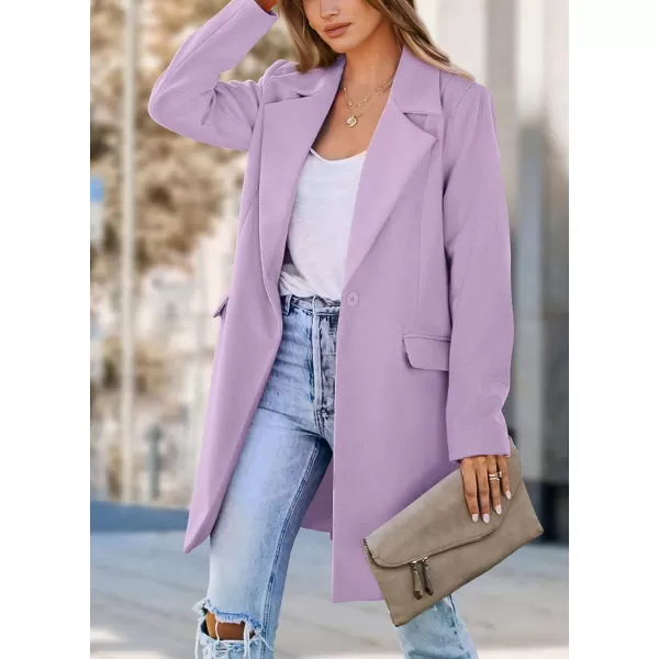 imagePRETTYGARDEN Womens 2024 Fall Long Blazer Jackets Long Sleeve Lapel Pockets Loose Fit Work Casual Blazers OuterwearPurple