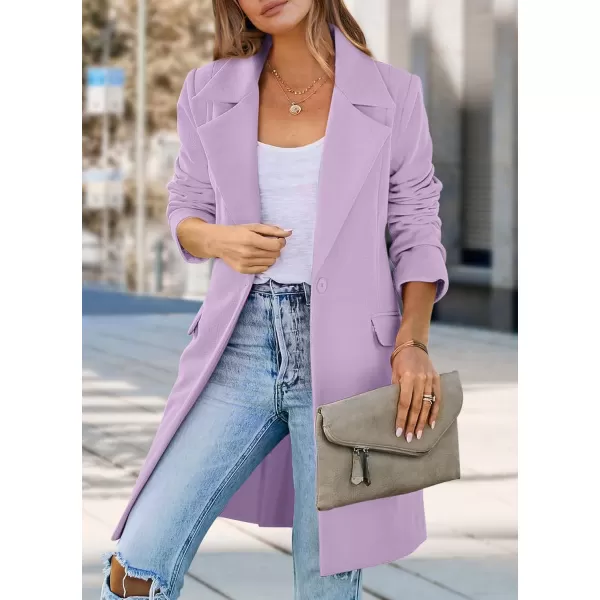 imagePRETTYGARDEN Womens 2024 Fall Long Blazer Jackets Long Sleeve Lapel Pockets Loose Fit Work Casual Blazers OuterwearPurple