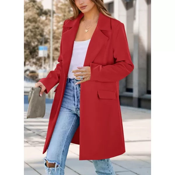 imagePRETTYGARDEN Womens 2024 Fall Long Blazer Jackets Long Sleeve Lapel Pockets Loose Fit Work Casual Blazers OuterwearRed