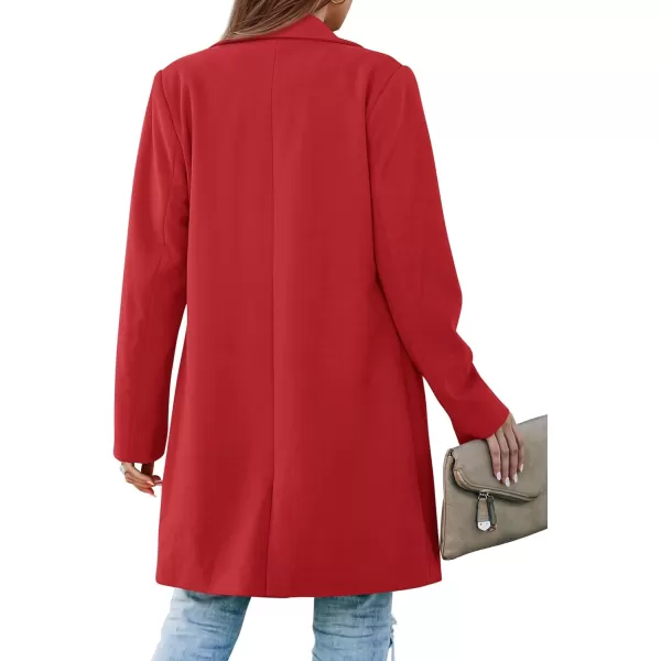 imagePRETTYGARDEN Womens 2024 Fall Long Blazer Jackets Long Sleeve Lapel Pockets Loose Fit Work Casual Blazers OuterwearRed