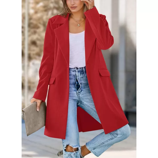 imagePRETTYGARDEN Womens 2024 Fall Long Blazer Jackets Long Sleeve Lapel Pockets Loose Fit Work Casual Blazers OuterwearRed