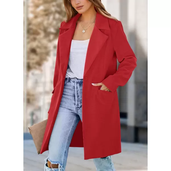 imagePRETTYGARDEN Womens 2024 Fall Long Blazer Jackets Long Sleeve Lapel Pockets Loose Fit Work Casual Blazers OuterwearRed