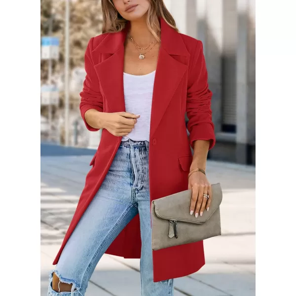 imagePRETTYGARDEN Womens 2024 Fall Long Blazer Jackets Long Sleeve Lapel Pockets Loose Fit Work Casual Blazers OuterwearRed