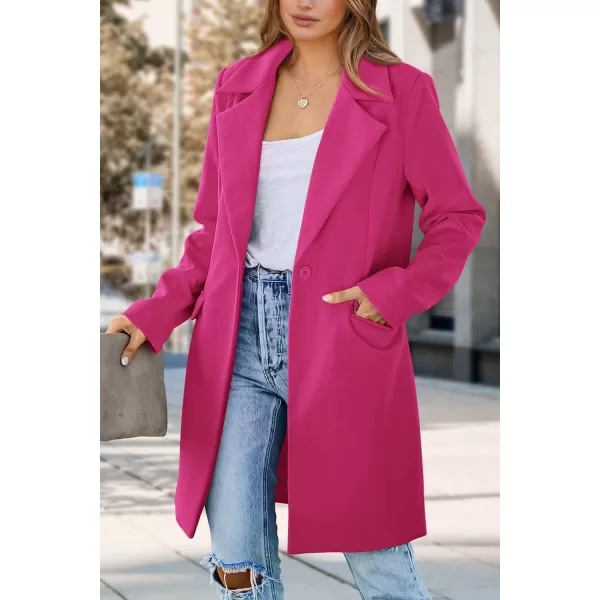 imagePRETTYGARDEN Womens 2024 Fall Long Blazer Jackets Long Sleeve Lapel Pockets Loose Fit Work Casual Blazers OuterwearRose Red