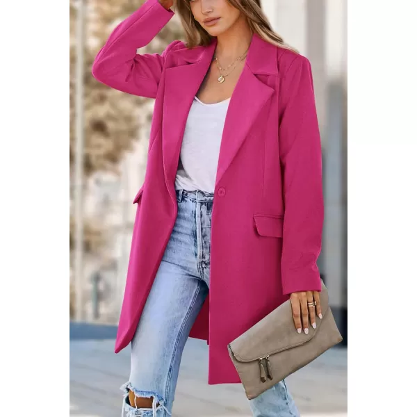 imagePRETTYGARDEN Womens 2024 Fall Long Blazer Jackets Long Sleeve Lapel Pockets Loose Fit Work Casual Blazers OuterwearRose Red