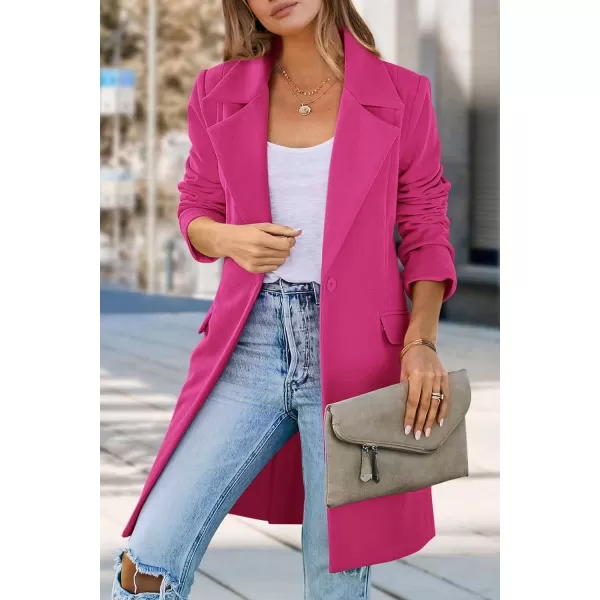 imagePRETTYGARDEN Womens 2024 Fall Long Blazer Jackets Long Sleeve Lapel Pockets Loose Fit Work Casual Blazers OuterwearRose Red
