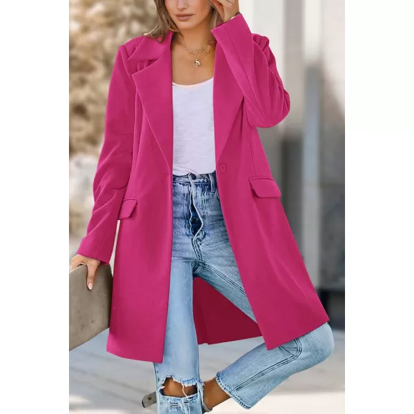 imagePRETTYGARDEN Womens 2024 Fall Long Blazer Jackets Long Sleeve Lapel Pockets Loose Fit Work Casual Blazers OuterwearRose Red