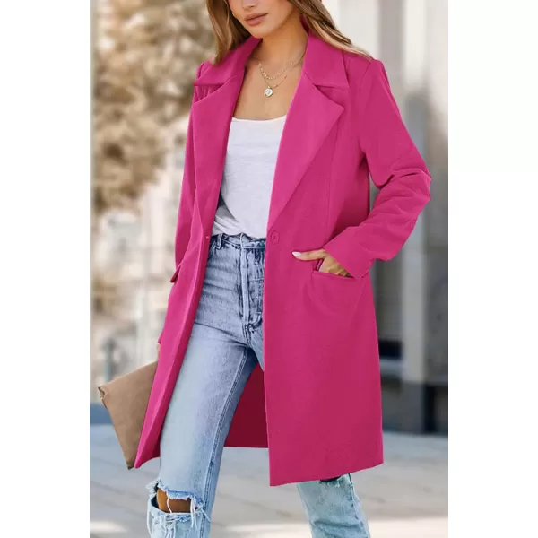 imagePRETTYGARDEN Womens 2024 Fall Long Blazer Jackets Long Sleeve Lapel Pockets Loose Fit Work Casual Blazers OuterwearRose Red