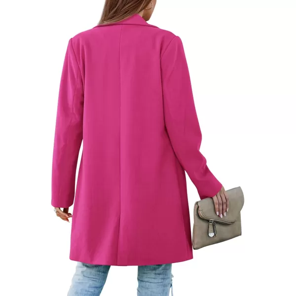 imagePRETTYGARDEN Womens 2024 Fall Long Blazer Jackets Long Sleeve Lapel Pockets Loose Fit Work Casual Blazers OuterwearRose Red