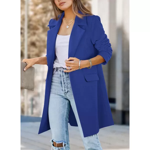 imagePRETTYGARDEN Womens 2024 Fall Long Blazer Jackets Long Sleeve Lapel Pockets Loose Fit Work Casual Blazers OuterwearRoyal Blue