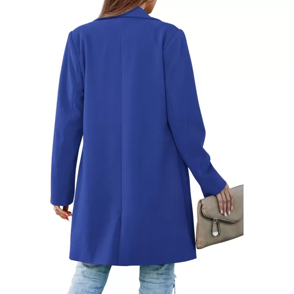 imagePRETTYGARDEN Womens 2024 Fall Long Blazer Jackets Long Sleeve Lapel Pockets Loose Fit Work Casual Blazers OuterwearRoyal Blue