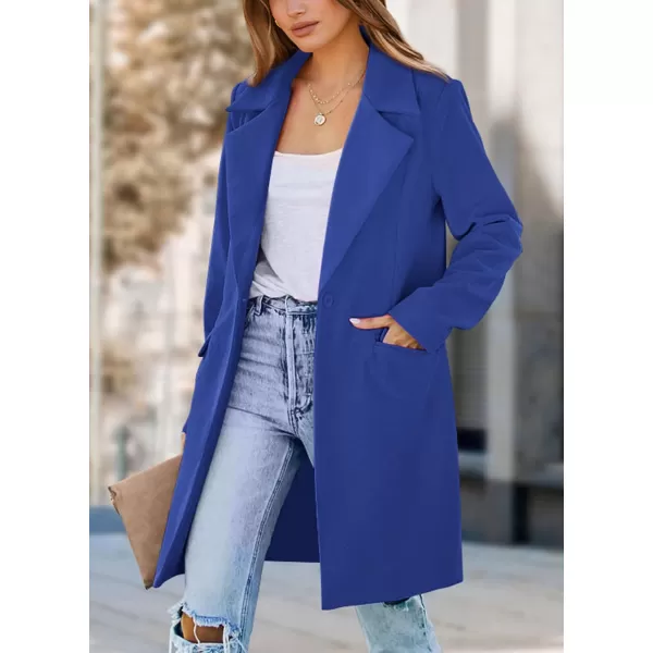 imagePRETTYGARDEN Womens 2024 Fall Long Blazer Jackets Long Sleeve Lapel Pockets Loose Fit Work Casual Blazers OuterwearRoyal Blue