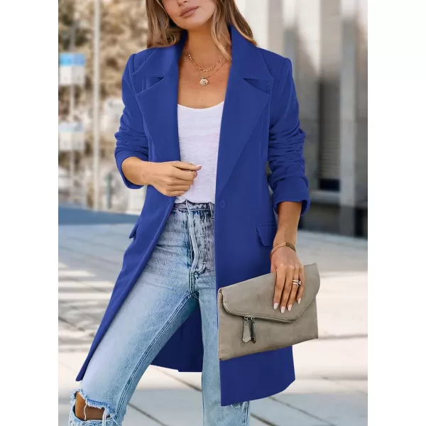 imagePRETTYGARDEN Womens 2024 Fall Long Blazer Jackets Long Sleeve Lapel Pockets Loose Fit Work Casual Blazers OuterwearRoyal Blue