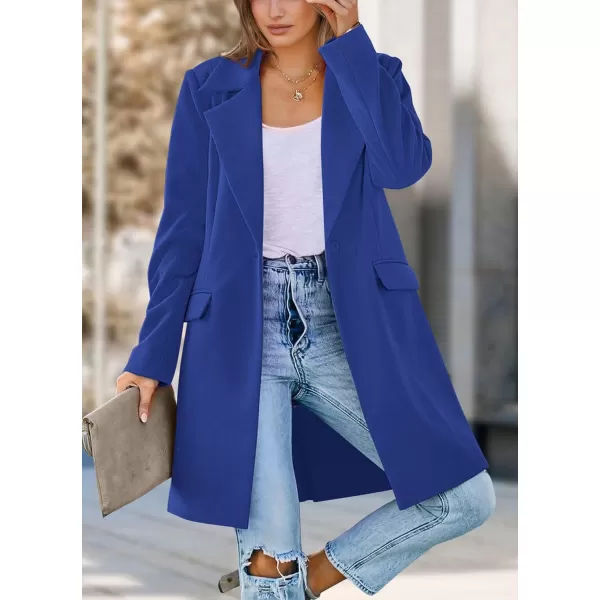 imagePRETTYGARDEN Womens 2024 Fall Long Blazer Jackets Long Sleeve Lapel Pockets Loose Fit Work Casual Blazers OuterwearRoyal Blue