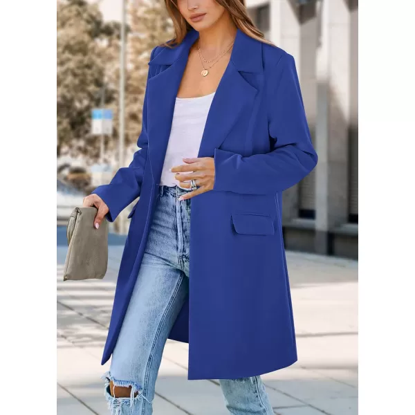 imagePRETTYGARDEN Womens 2024 Fall Long Blazer Jackets Long Sleeve Lapel Pockets Loose Fit Work Casual Blazers OuterwearRoyal Blue