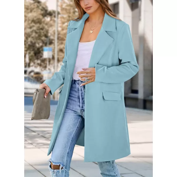 imagePRETTYGARDEN Womens 2024 Fall Long Blazer Jackets Long Sleeve Lapel Pockets Loose Fit Work Casual Blazers OuterwearSky Blue