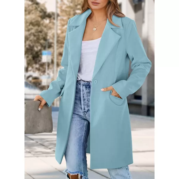 imagePRETTYGARDEN Womens 2024 Fall Long Blazer Jackets Long Sleeve Lapel Pockets Loose Fit Work Casual Blazers OuterwearSky Blue