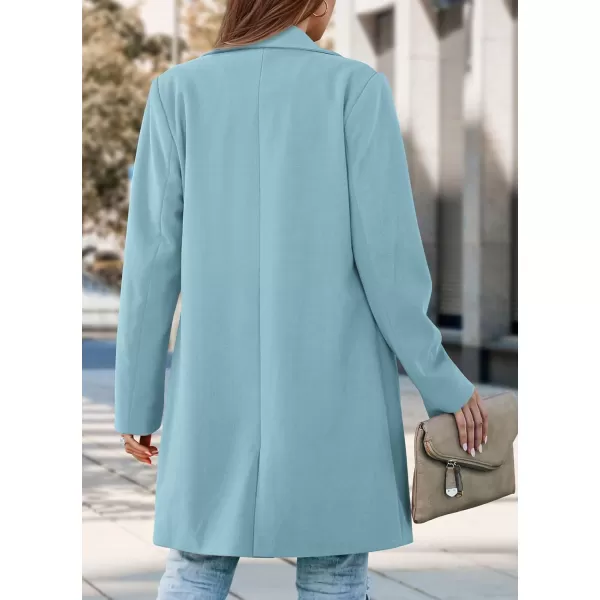 imagePRETTYGARDEN Womens 2024 Fall Long Blazer Jackets Long Sleeve Lapel Pockets Loose Fit Work Casual Blazers OuterwearSky Blue